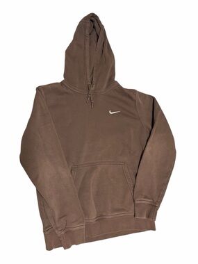 Nike Brown Pullover Hoodie White Swoosh Athleisure Sweatshirt Casual Streetwear